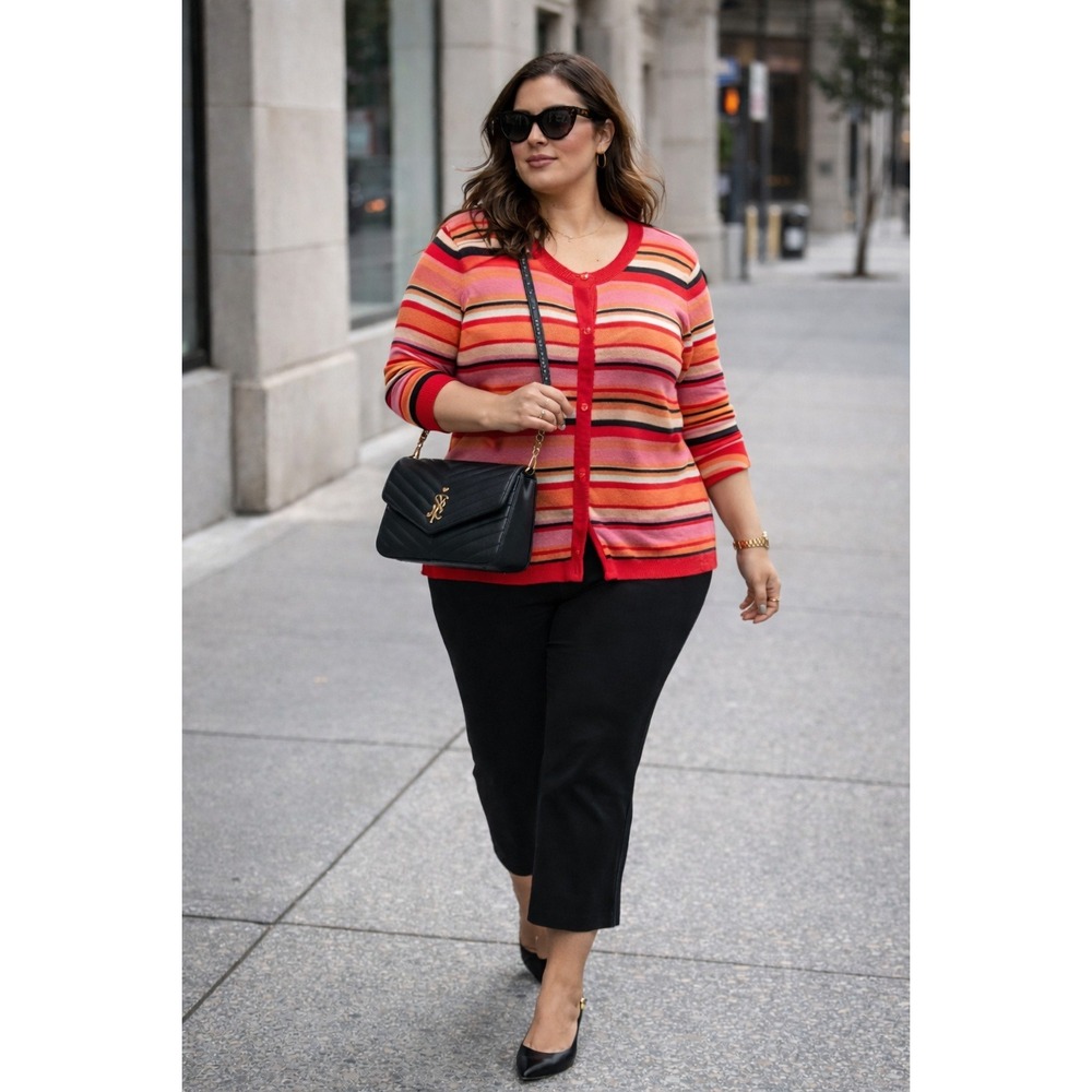 Dana Buchman Silk Striped Sweater Cardigan Sz 1X Dopamine Classic Colorful Chic